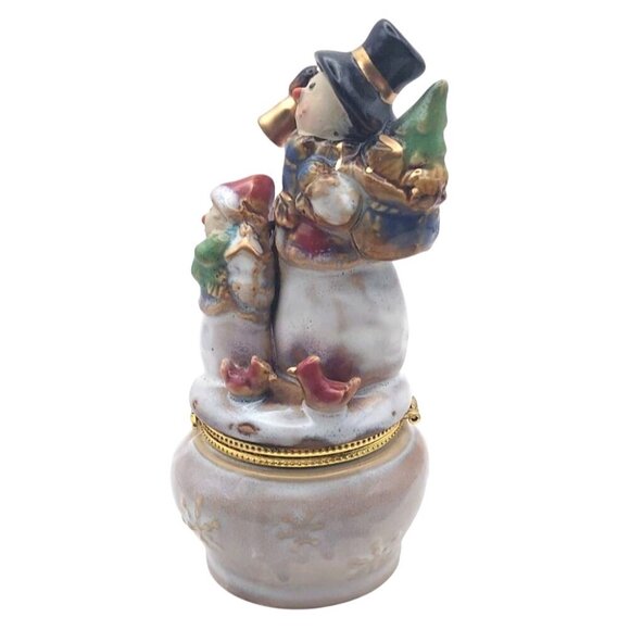 Kirklands Potters Garden Ceramic Snowman Keepsake Trinket Box Christmas Holiday - Picture 2 of 7